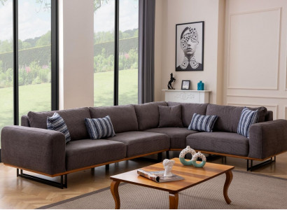 Designer Ecksofa L Form Polster Textil Modern Braun Luxus Wohnlandschaft